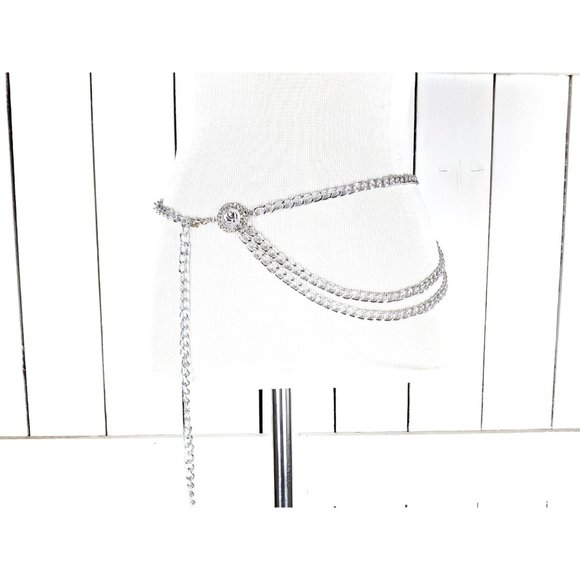 Silver layered metal chain link hip belt - Picture 2 of 3